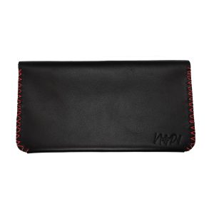 Portofel dama piele naturala neagra cu ata rosie, handmade NTPPDX03NR