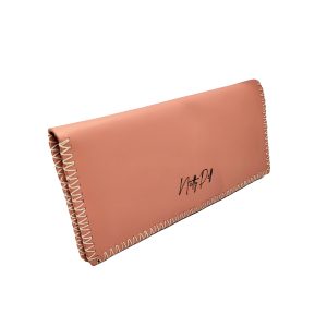 Portofel de damă roz din piele naturală handmade cu ață albă, NTPPDX04RZA