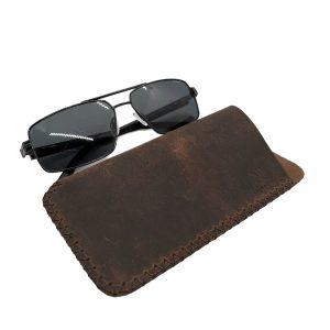 Etui pentru ochelari din piele naturala maro, handmade, marime L