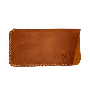 Toc de ochelari Natty Pell din piele naturala, maro deschis cu cusatura in x, marime M