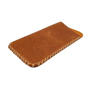 Toc de ochelari Natty Pell din piele naturala, maro deschis cu cusatura in x, marime L