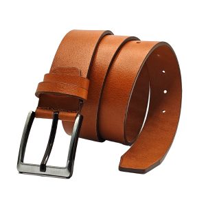 Curea bărbătească din piele maro deschis cu cataramă metalică, 3.8 cm, handmade în România