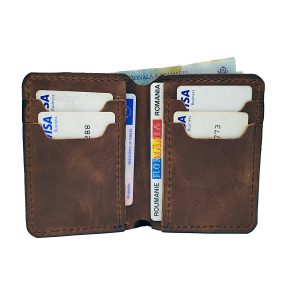 Portofel bărbătesc slim din piele naturală maro, Natty Pell, handmade