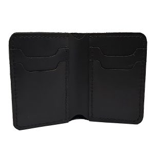 Portofel Bărbătesc Slim din Piele Naturală Neagră – Cusut Manual, 8 Locuri Carduri și Compartiment Bani