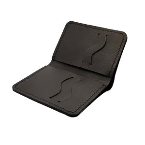 Portofel bărbătesc slim din piele naturală neagră, handmade, cusut manual